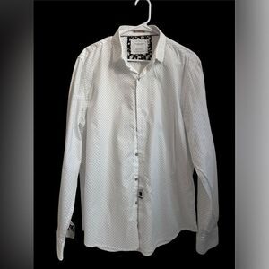 Denim & Flower White Button Down Shirt with Black Dots